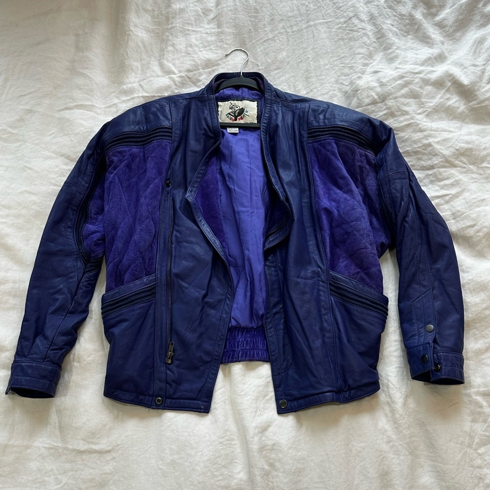 Cobalt Blue Vintage 80s Leather Jacket